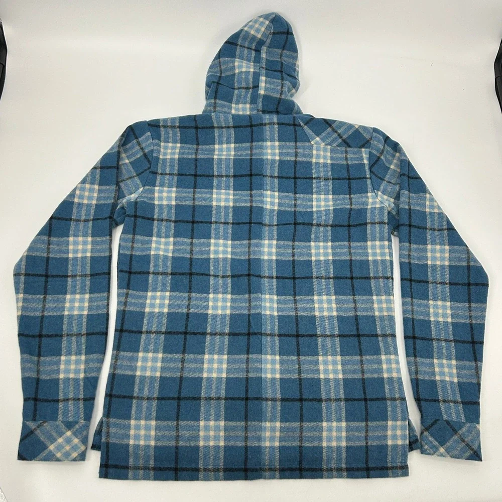 YoungLA Flannel Shirt Jacket Mens Large Blue Plaid Hooded Shacket Streatwear